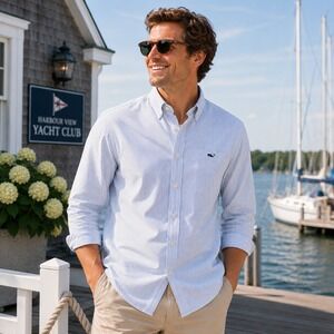 Vineyard Vines Mens Whale Shirt Sz M Blue White Stripe Cotton Button Down